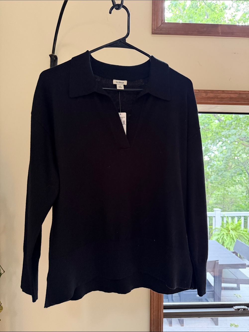 L.L. Bean Black V-Notch Collared Pullover Sweater - Medium Petite - Picture 2 of 4